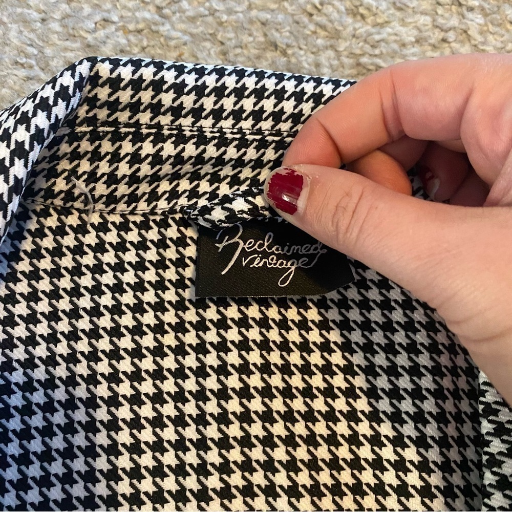 Reclaimed Vintage Double Breasted Houndstooth Trench Coat Small Black White - Picture 4 of 6